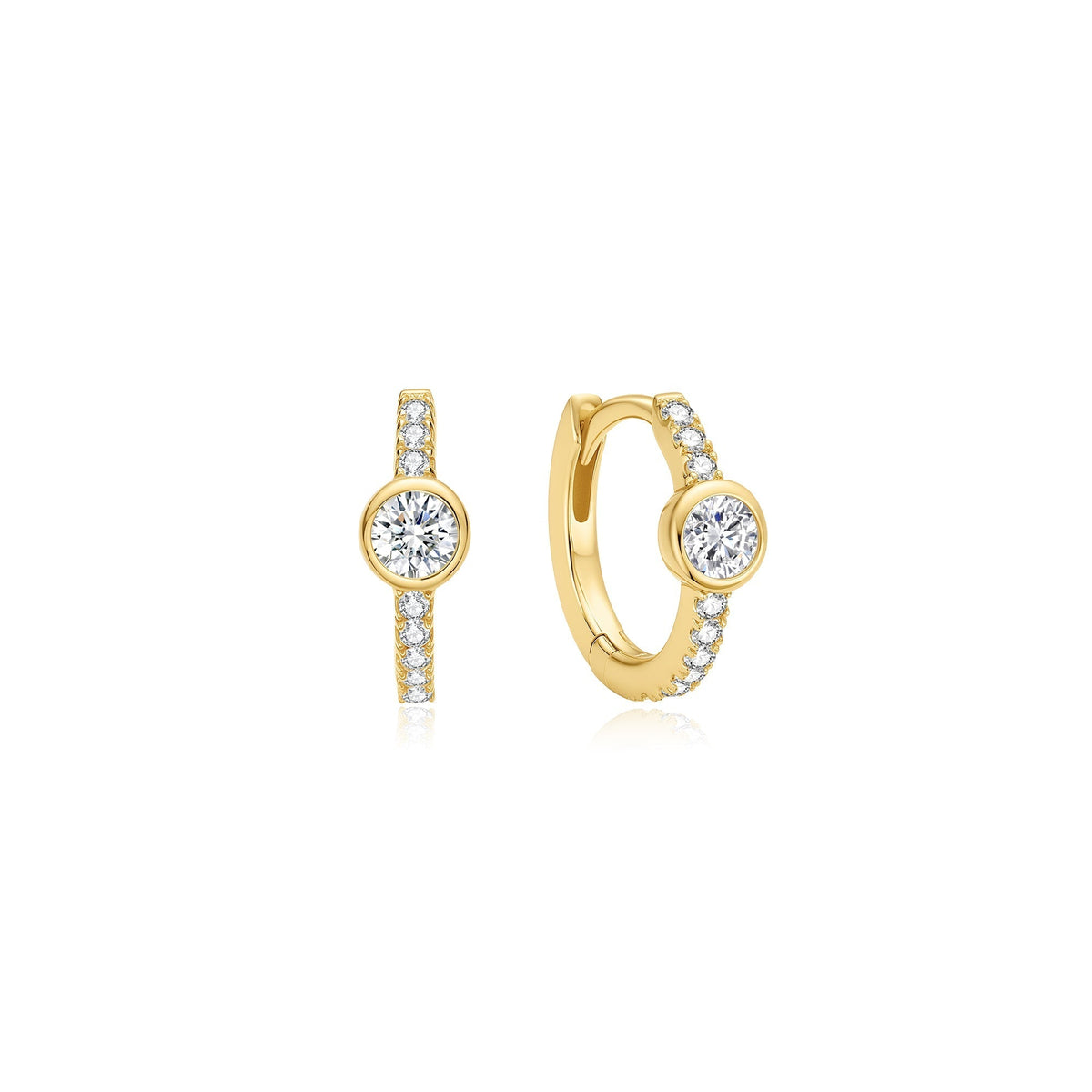 Ania Haie Gold Pave Row &amp; Bezel-Set Huggie Hoop Earrings