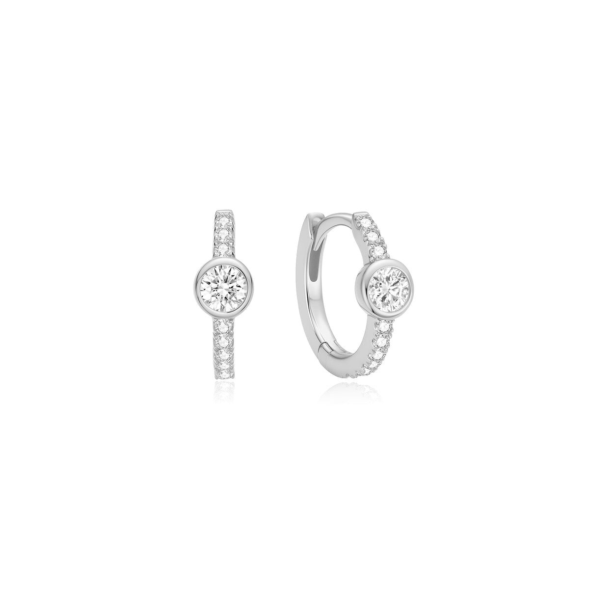 Ania Haie Silver Pave Row &amp; Bezel-Set Huggie Hoop Earrings