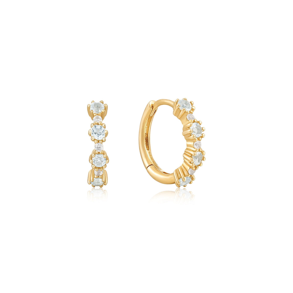 Ania Haie 14kt Gold White Sapphire and Blue Topaz Huggie Hoop Earrings