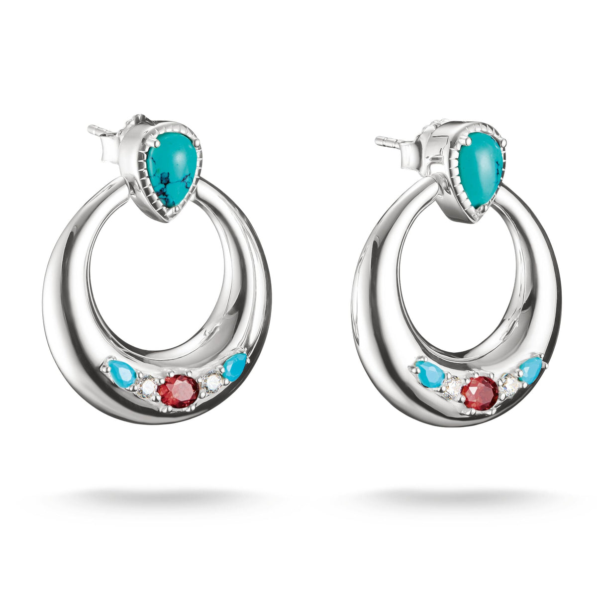 THOMAS SABO Half-Hoop Earrings with Turquoise, White &amp; Red Stones