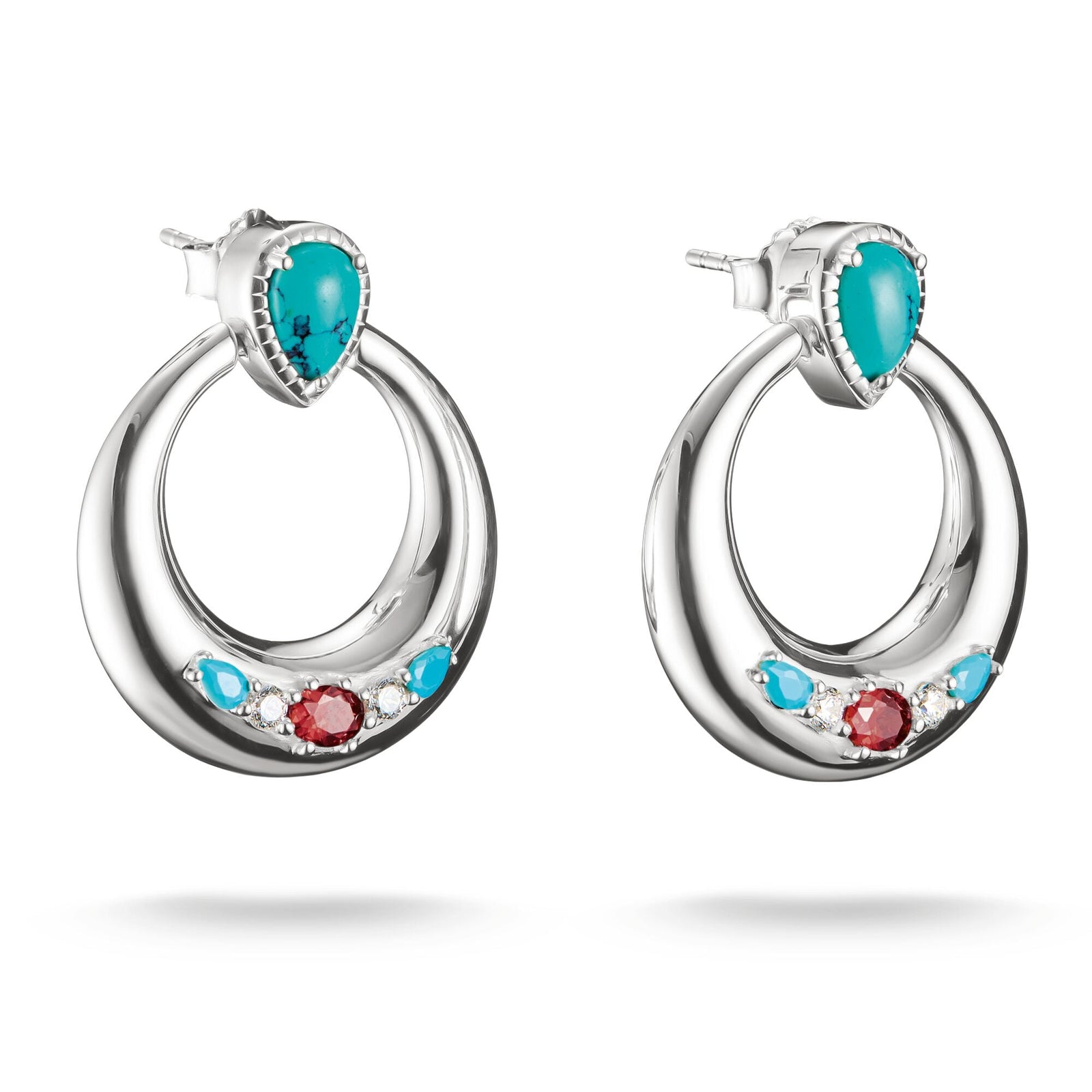 THOMAS SABO Half-Hoop Earrings with Turquoise, White & Red Stones
