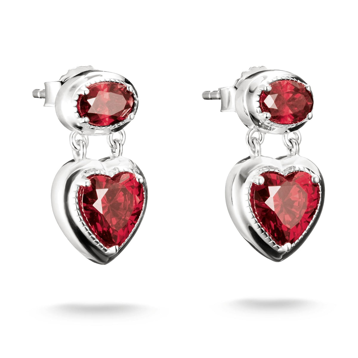 THOMAS SABO Stud Earrings with Red Heart Stones Silver