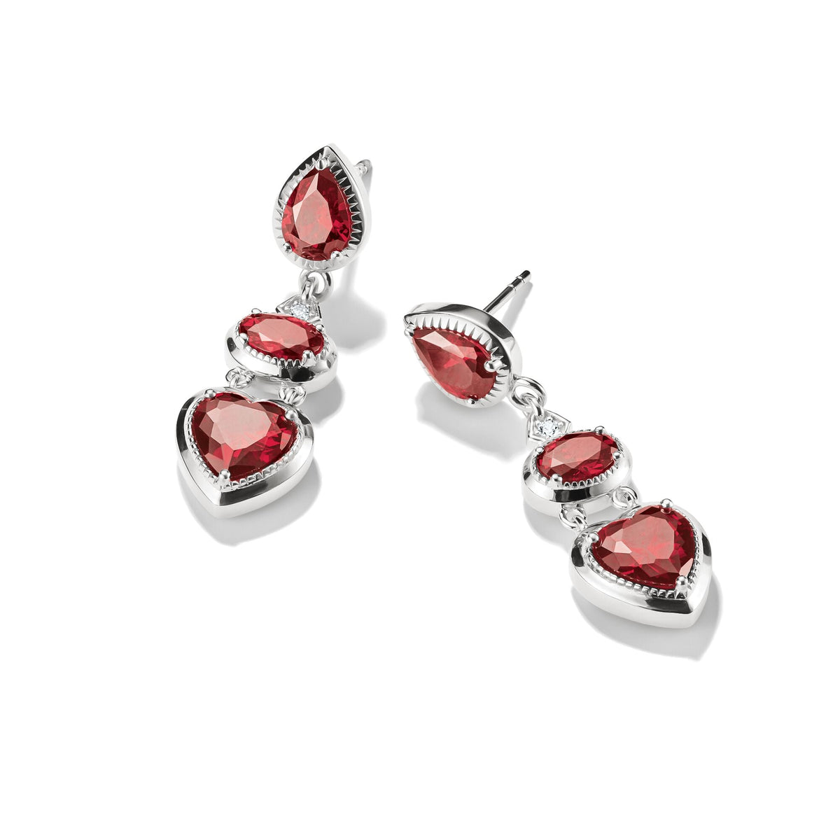 THOMAS SABO Drop Earrings with Red Heart Stones Silver