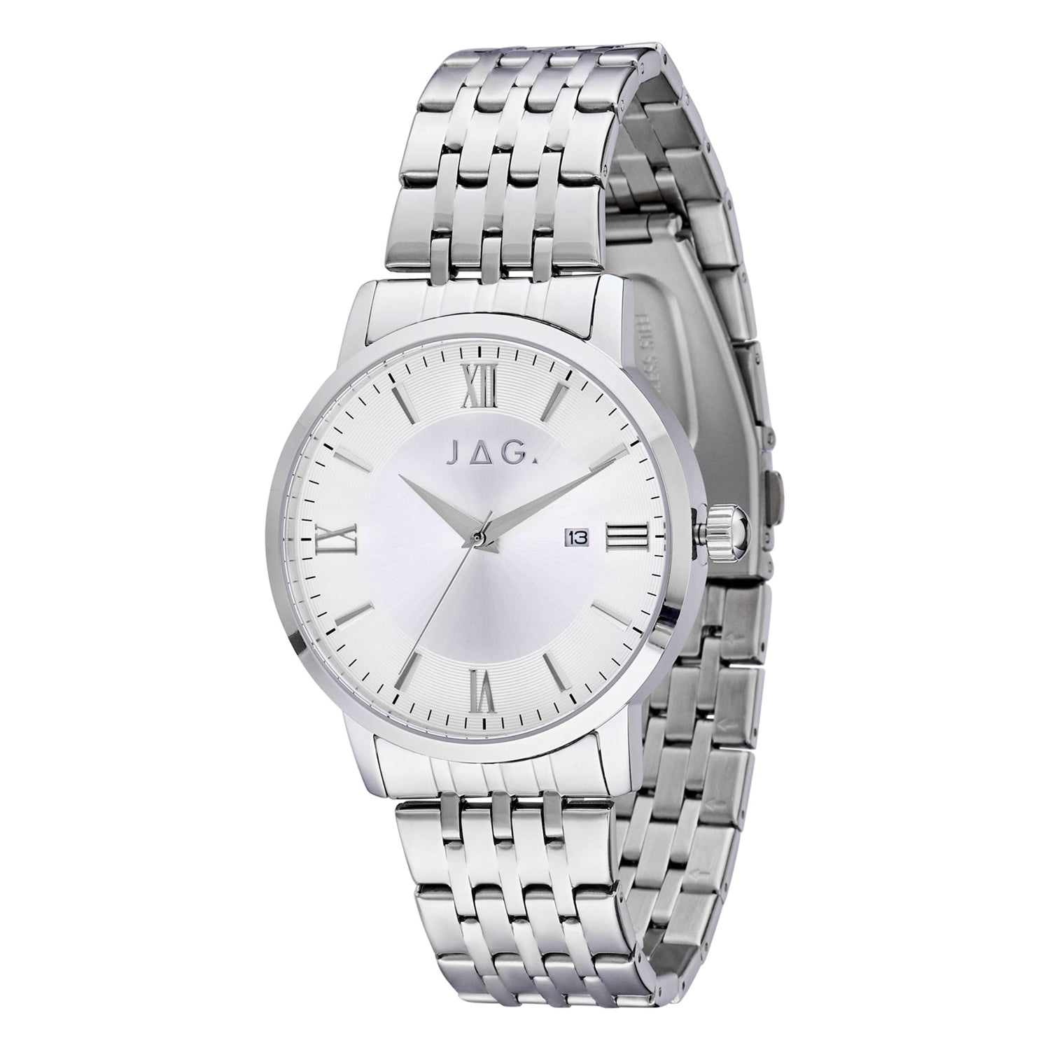 Jag Banks Silver Stainless Steel 42mm Watch