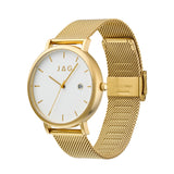 JAG Ryan Mens White Dial 43mm Gold/Brown Watch  Set