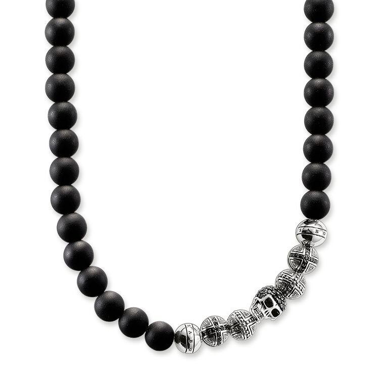 THOMAS SABO Obsidian necklace with skull and crosses