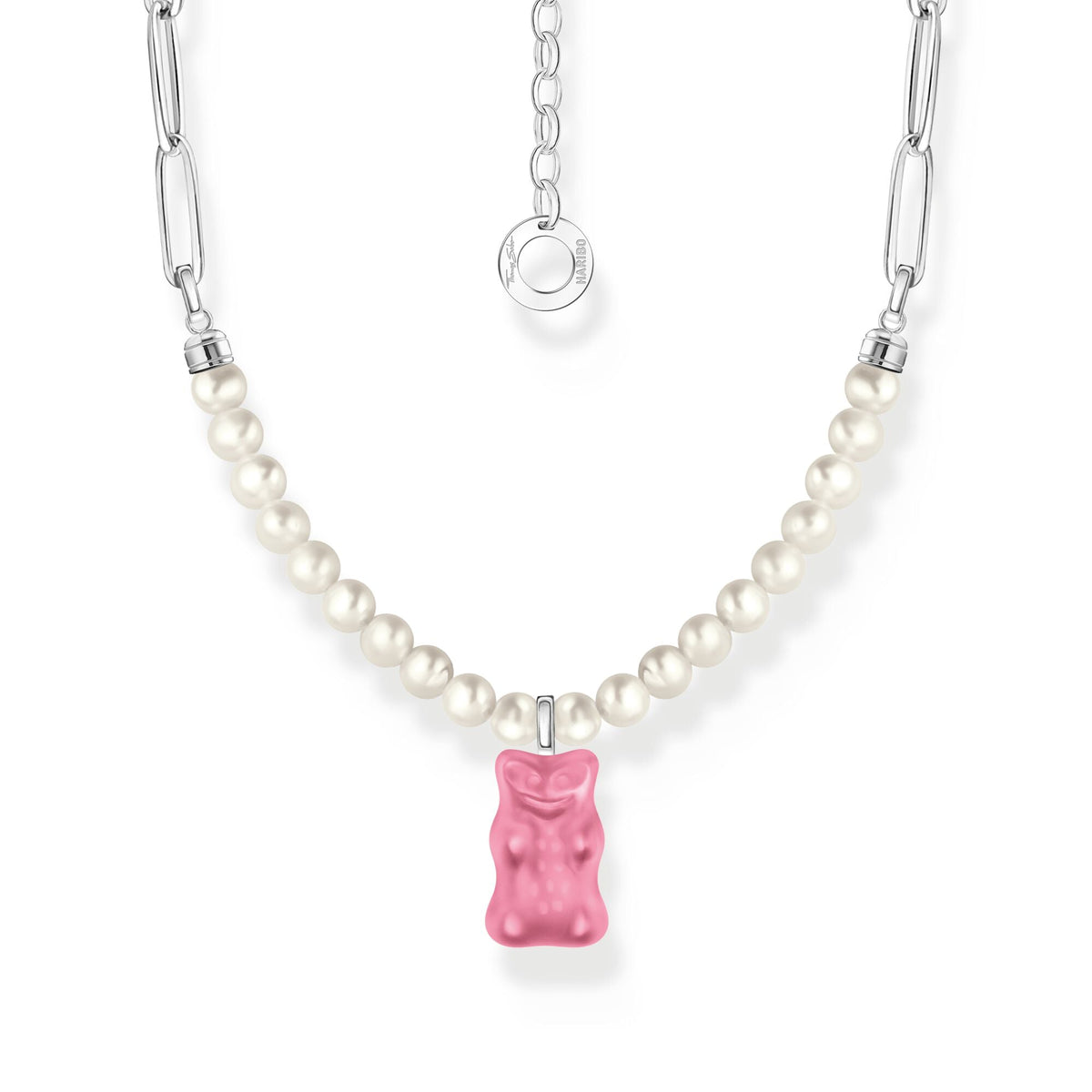 THOMAS SABO Link necklace with pink Goldbears &amp; freshwater pearls
