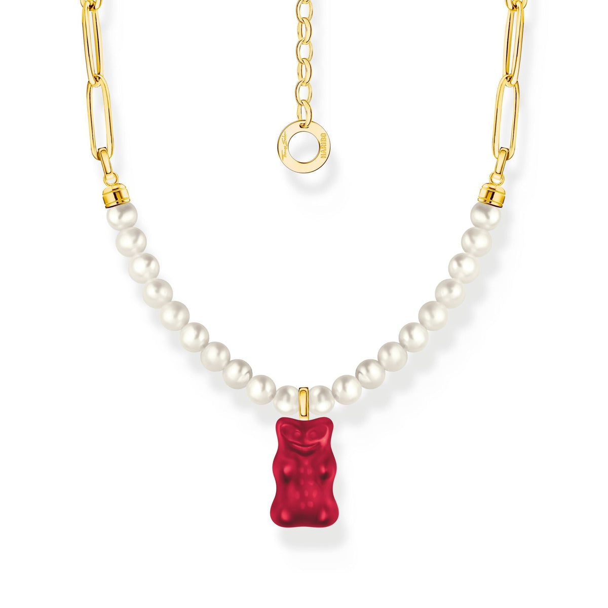 THOMAS SABO Link necklace with red goldbears &amp; freshwater pearls