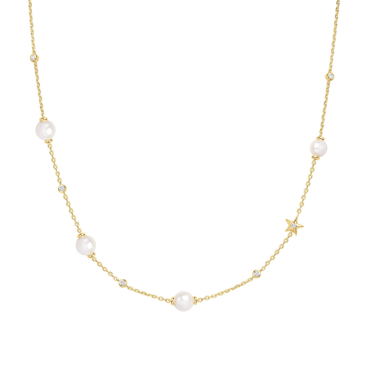 Ania Haie Gold Pearl and Star Station Necklace