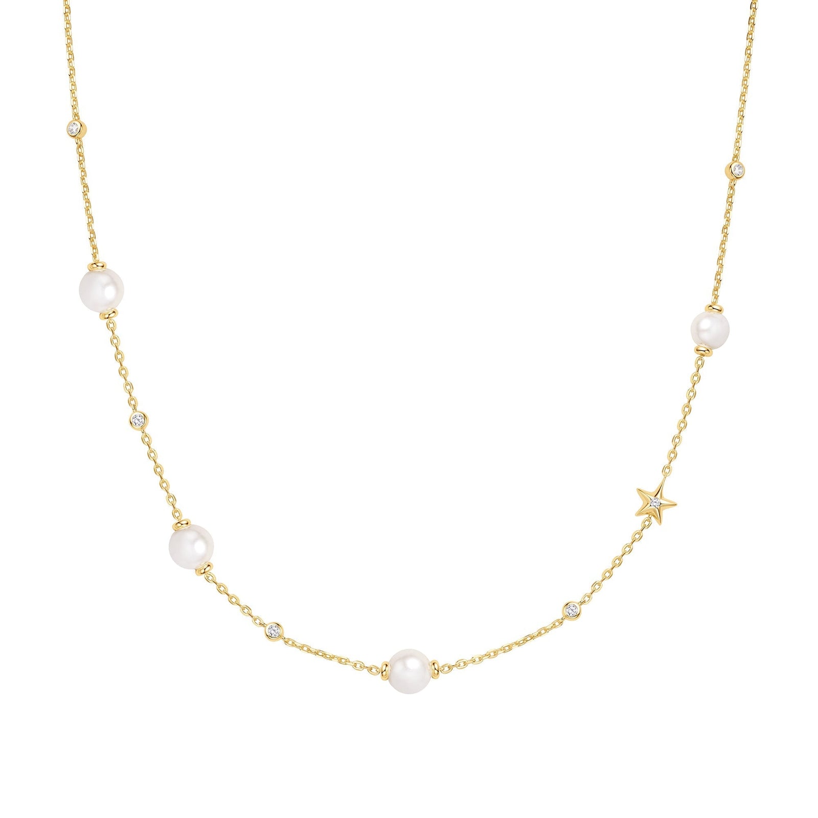 Ania Haie Gold Pearl and Star Station Necklace