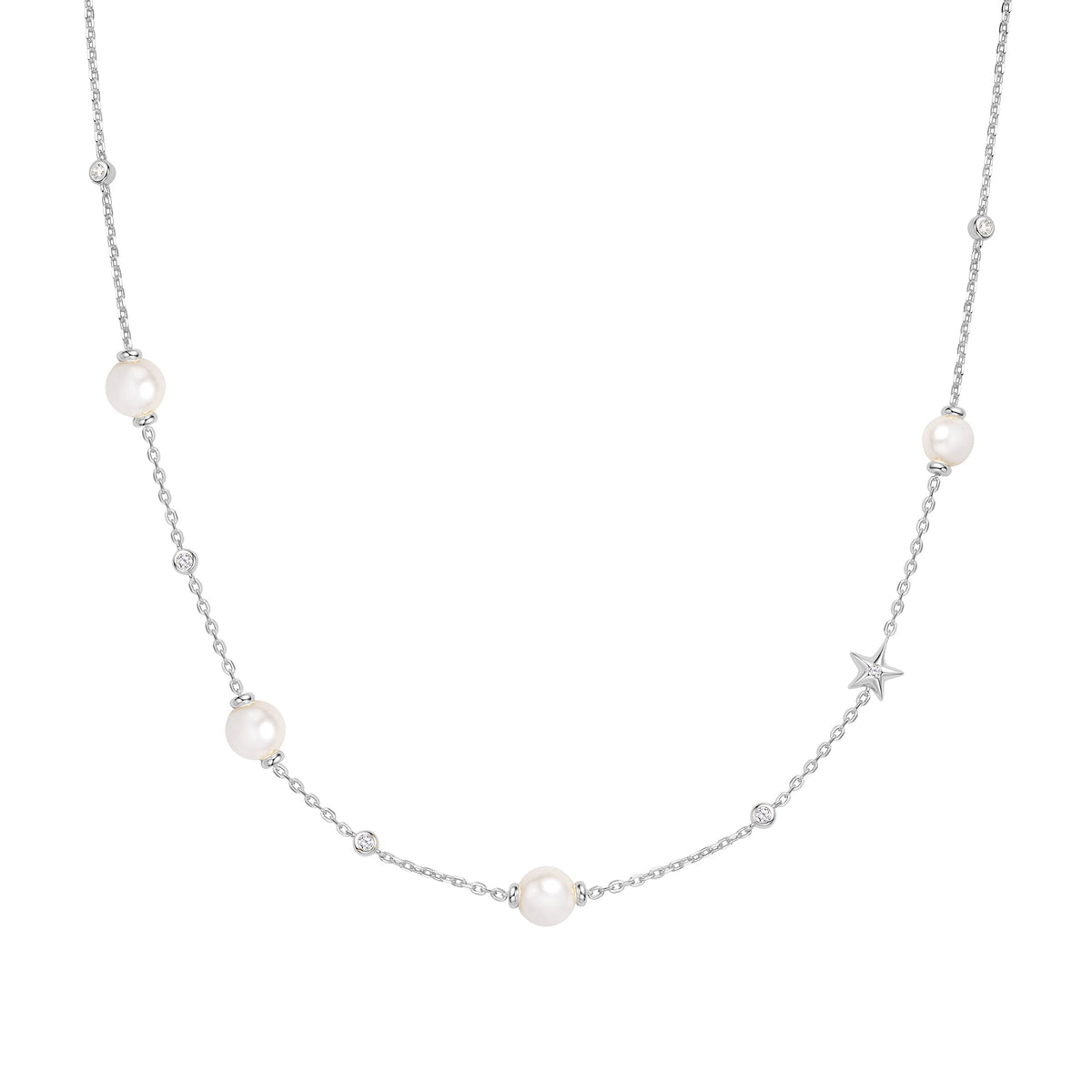 Ania Haie Silver Pearl and Star Station Necklace