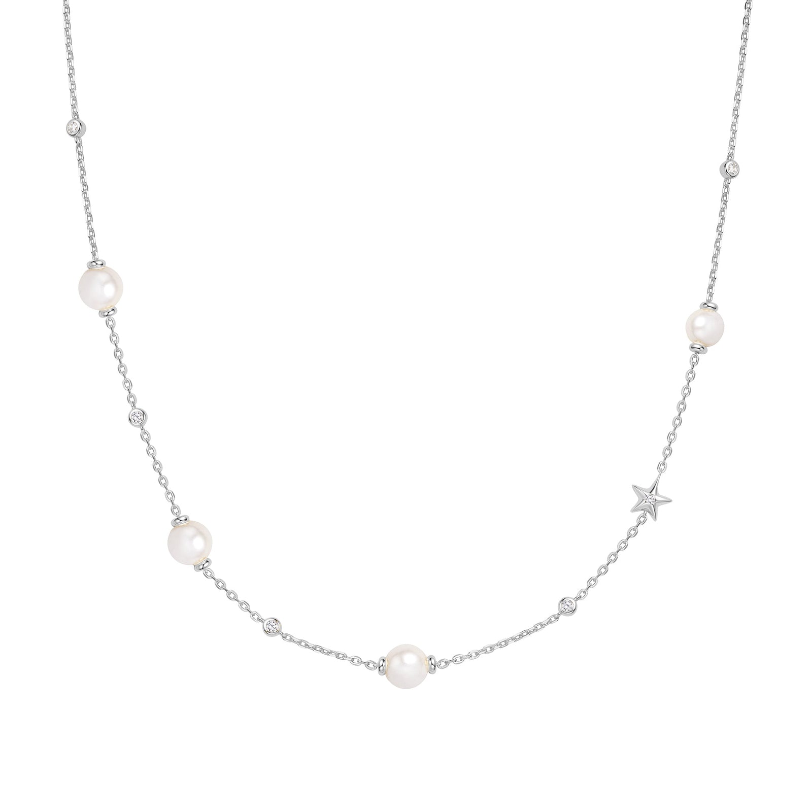 Ania Haie Silver Pearl and Star Station Necklace