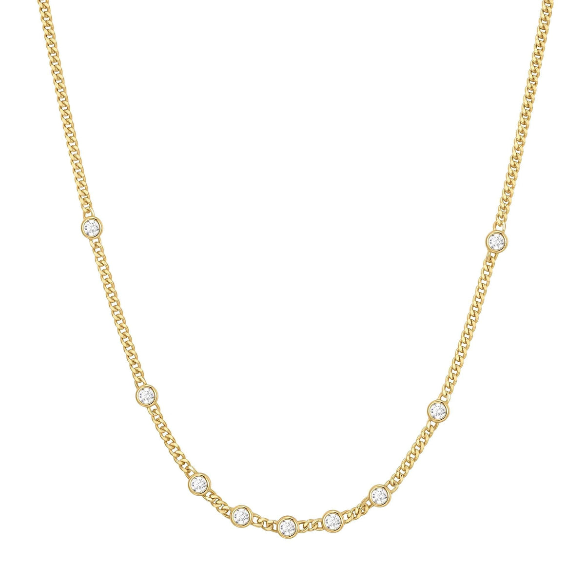 Gold Multi Station Round Stone Chain Necklace