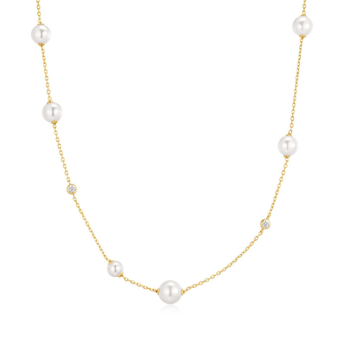 Ania Haie Gold Asymmetric Shell Pearl Station Necklace