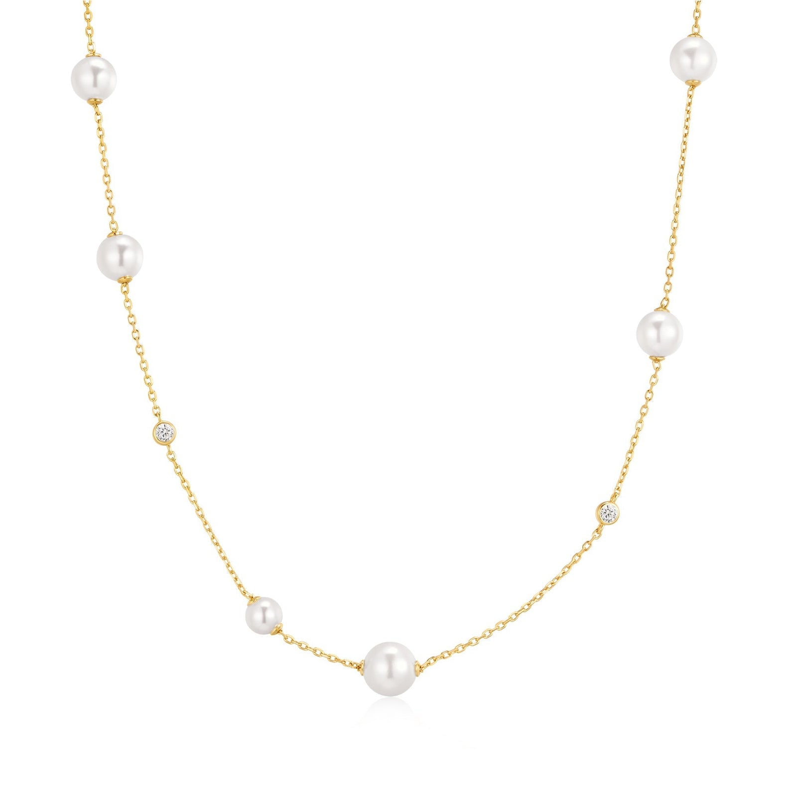 Ania Haie Gold Asymmetric Shell Pearl Station Necklace