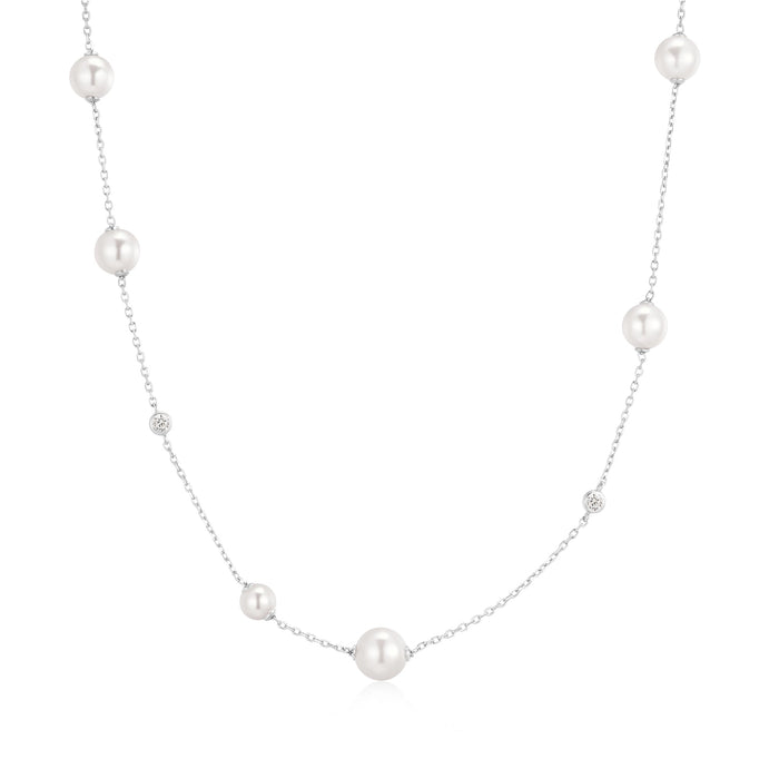 Ania Haie Silver Asymmetric Shell Pearl Station Necklace
