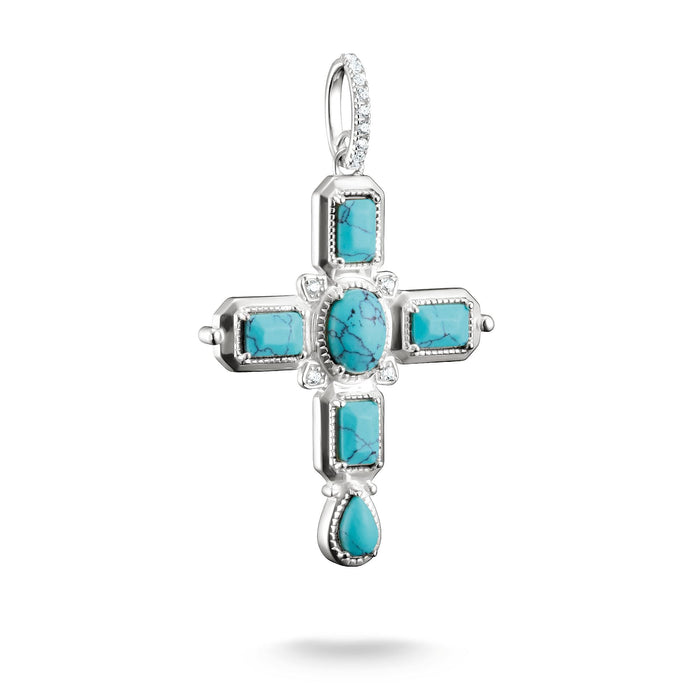 THOMAS SABO Cross Pendant with Imitation Turquoise Stones Silver