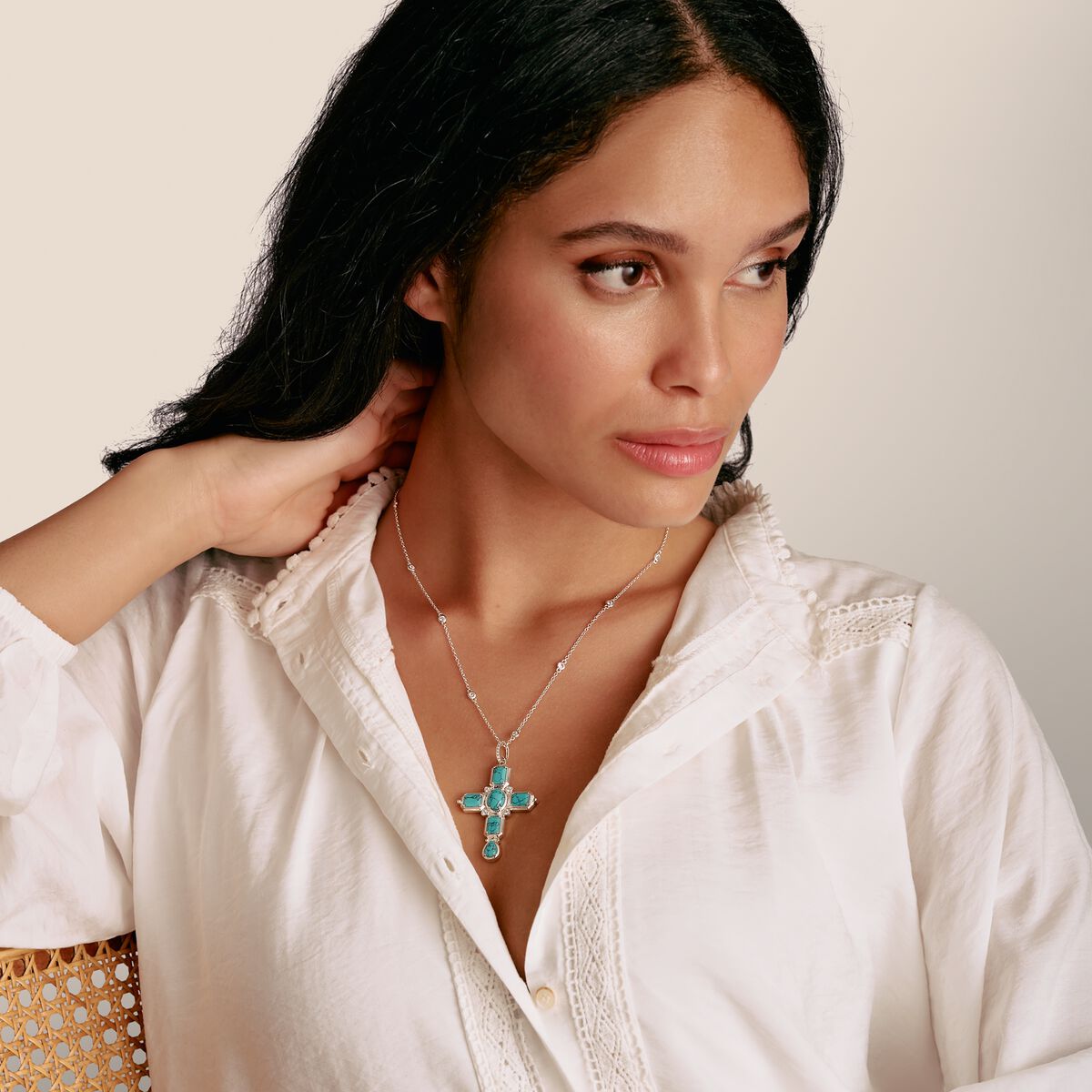 THOMAS SABO Cross Pendant with Turquoise Zirconia Stones