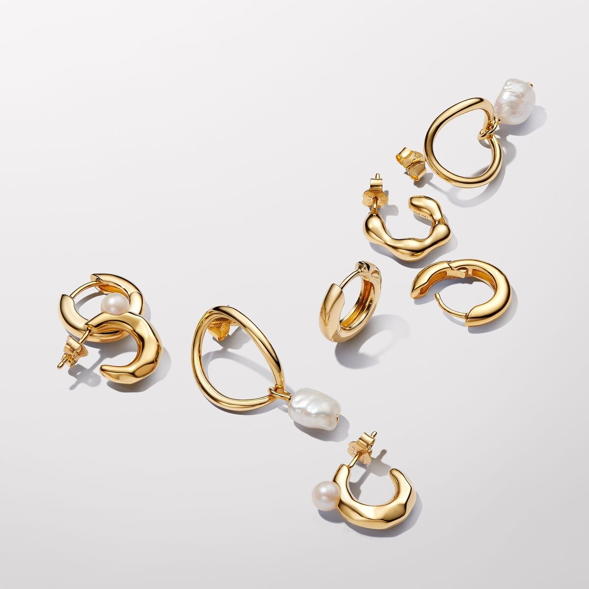 Treated Freshwater Cultured Pearl & Organically Shaped Hoop Earrings
