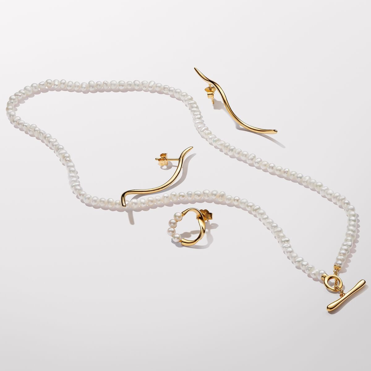 Organically Shaped Circle & Treated Freshwater Cultured Pearls Stud Earrings