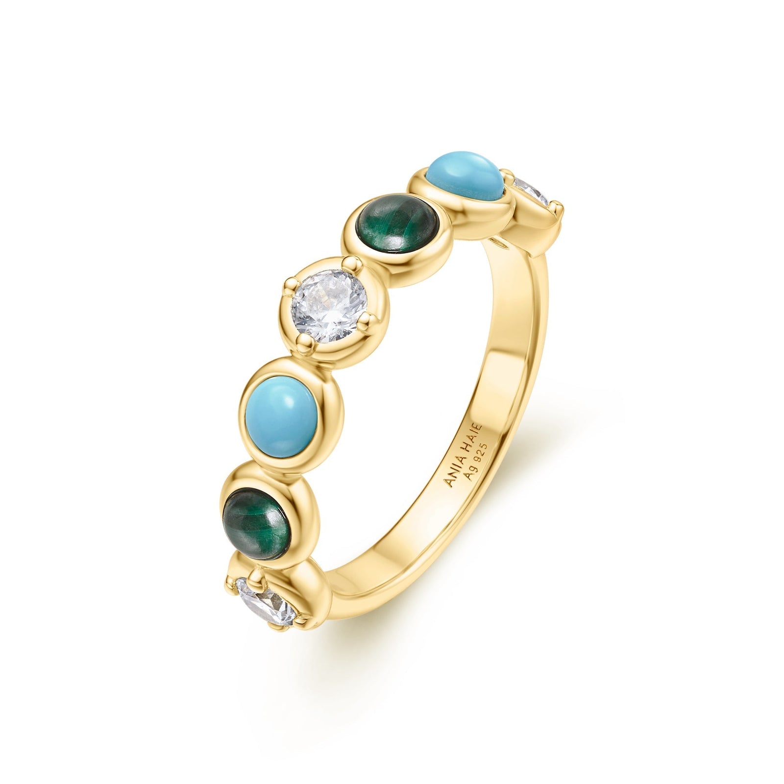 Ania Haie Gold Bezel Malachite and Lab Created Turquoise Ring