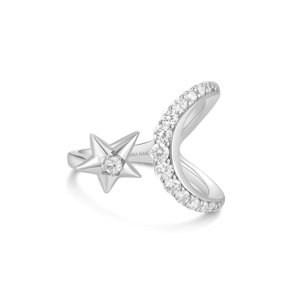 Silver Sparkling Moon and Star Adjustable Ring