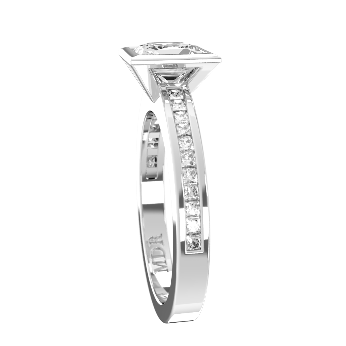 Channel set straight Shank with cut out bezel Setting