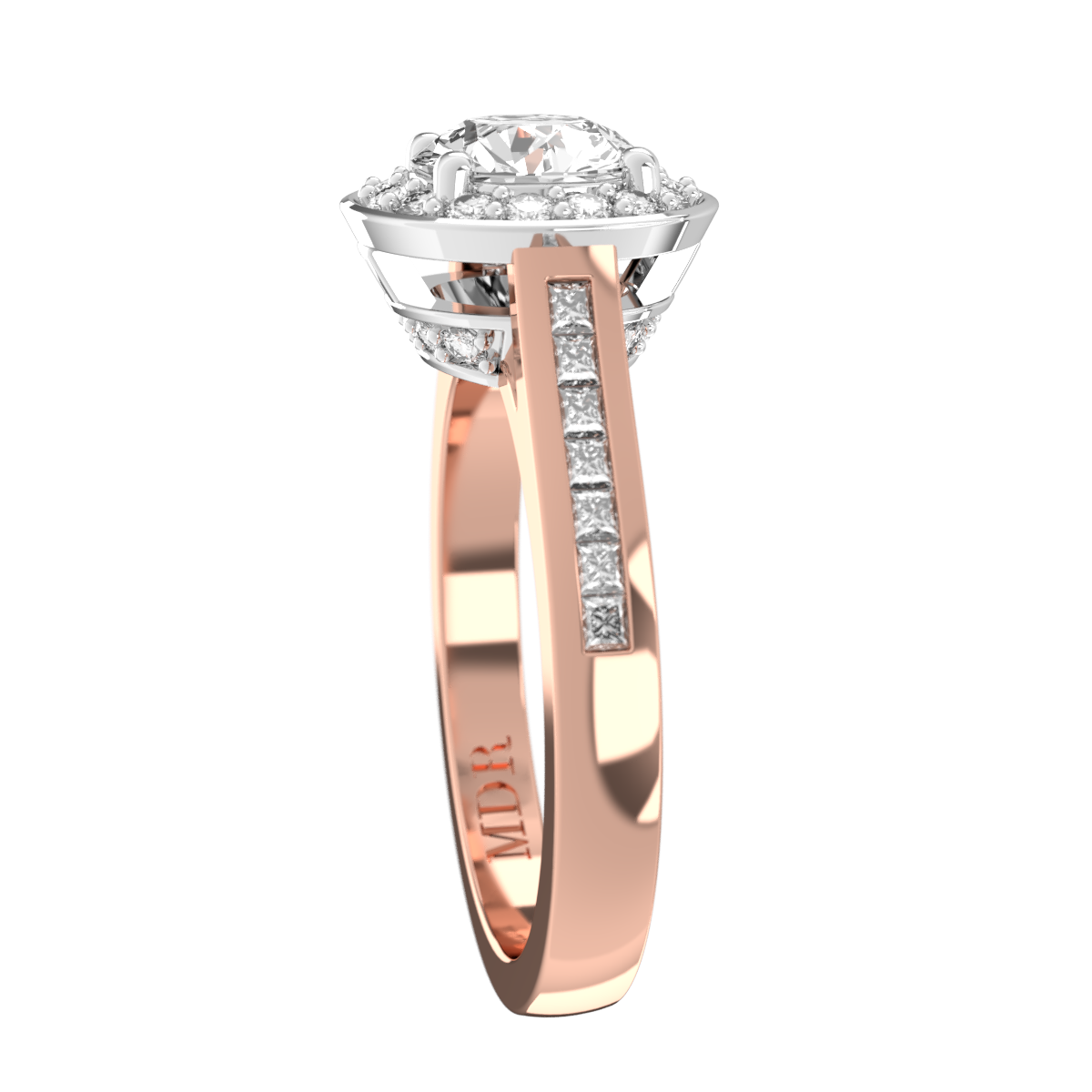 Channel set straight set Shank with fancy detailed Bead set Halo