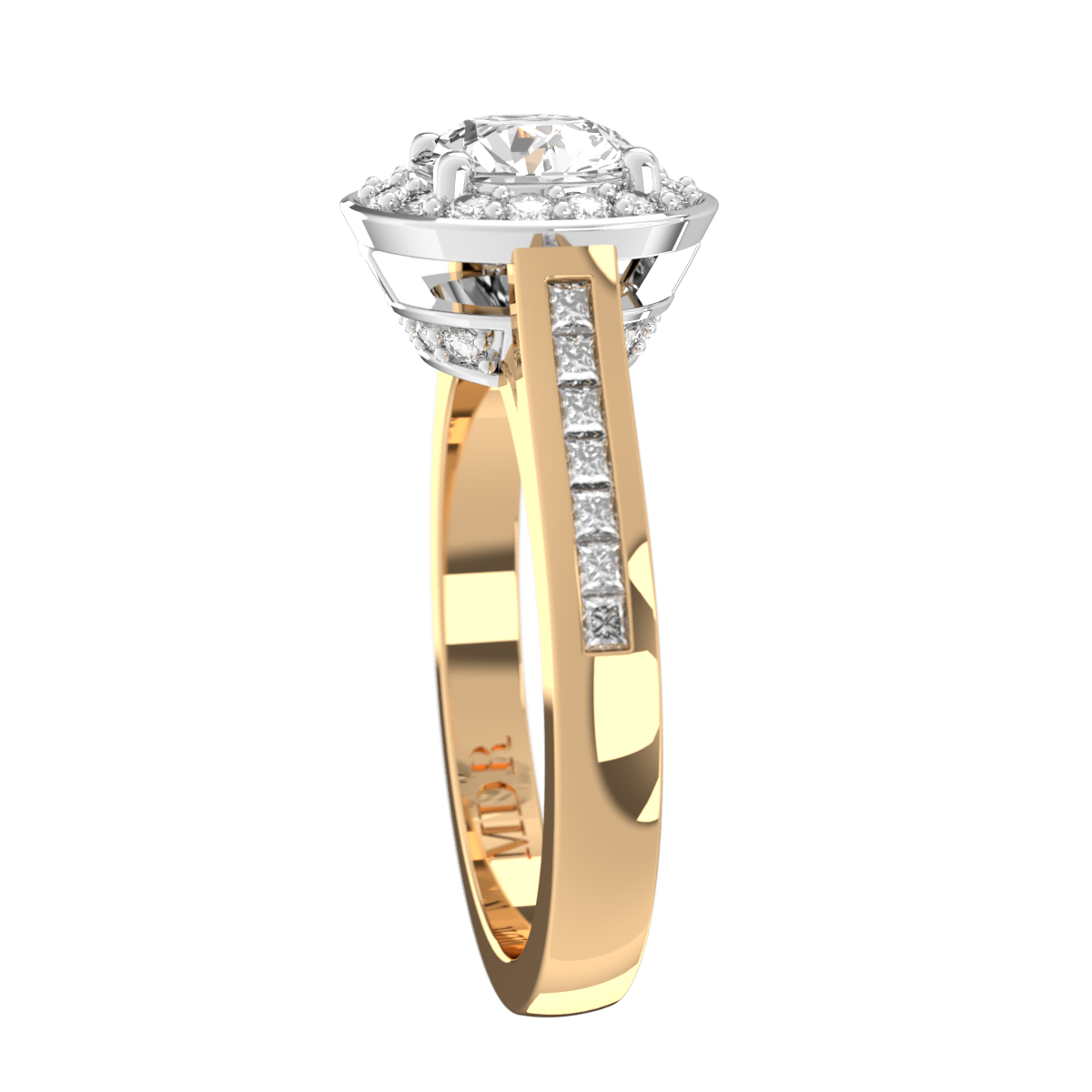 Channel set straight set Shank with fancy detailed Bead set Halo