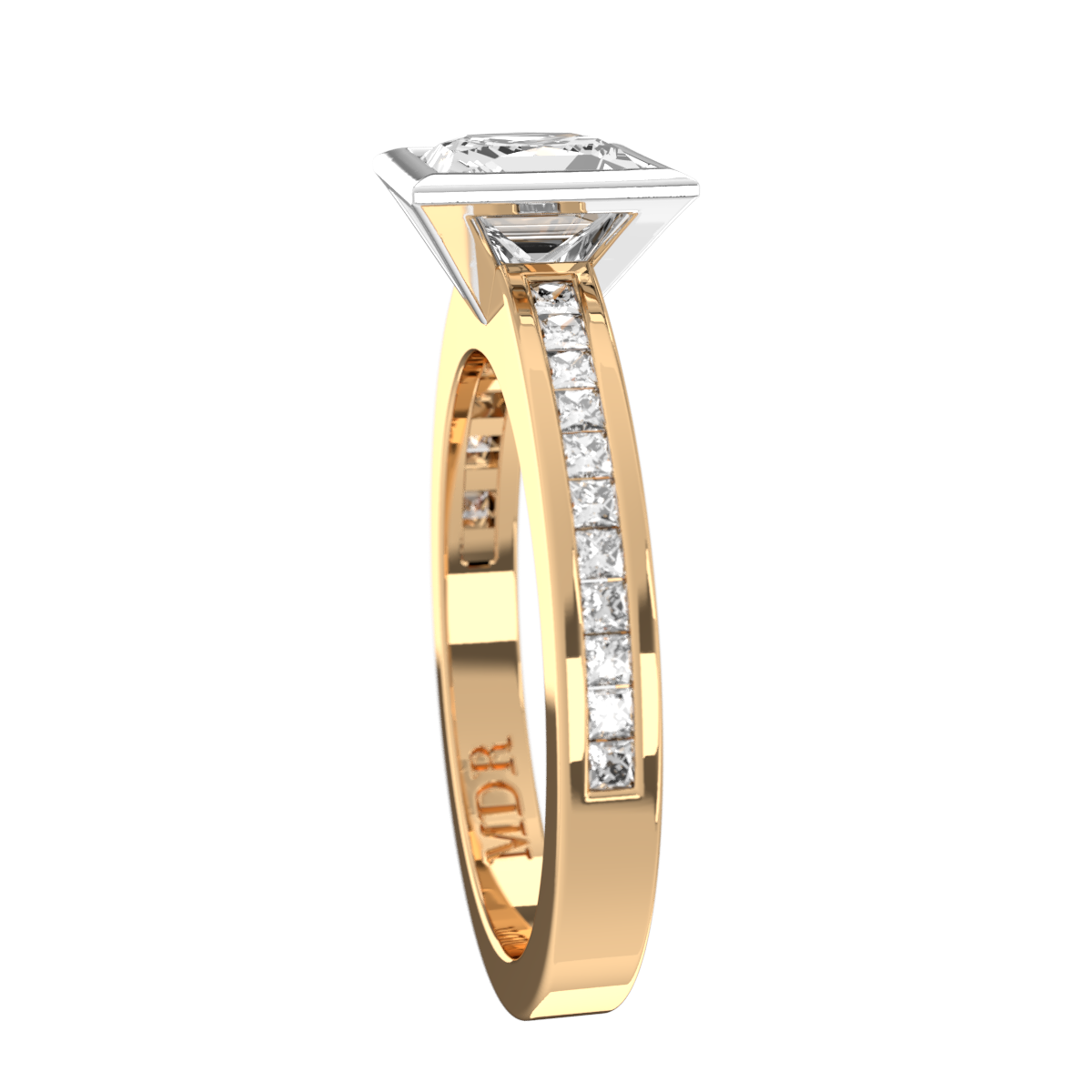 Channel set straight Shank with cut out bezel Setting