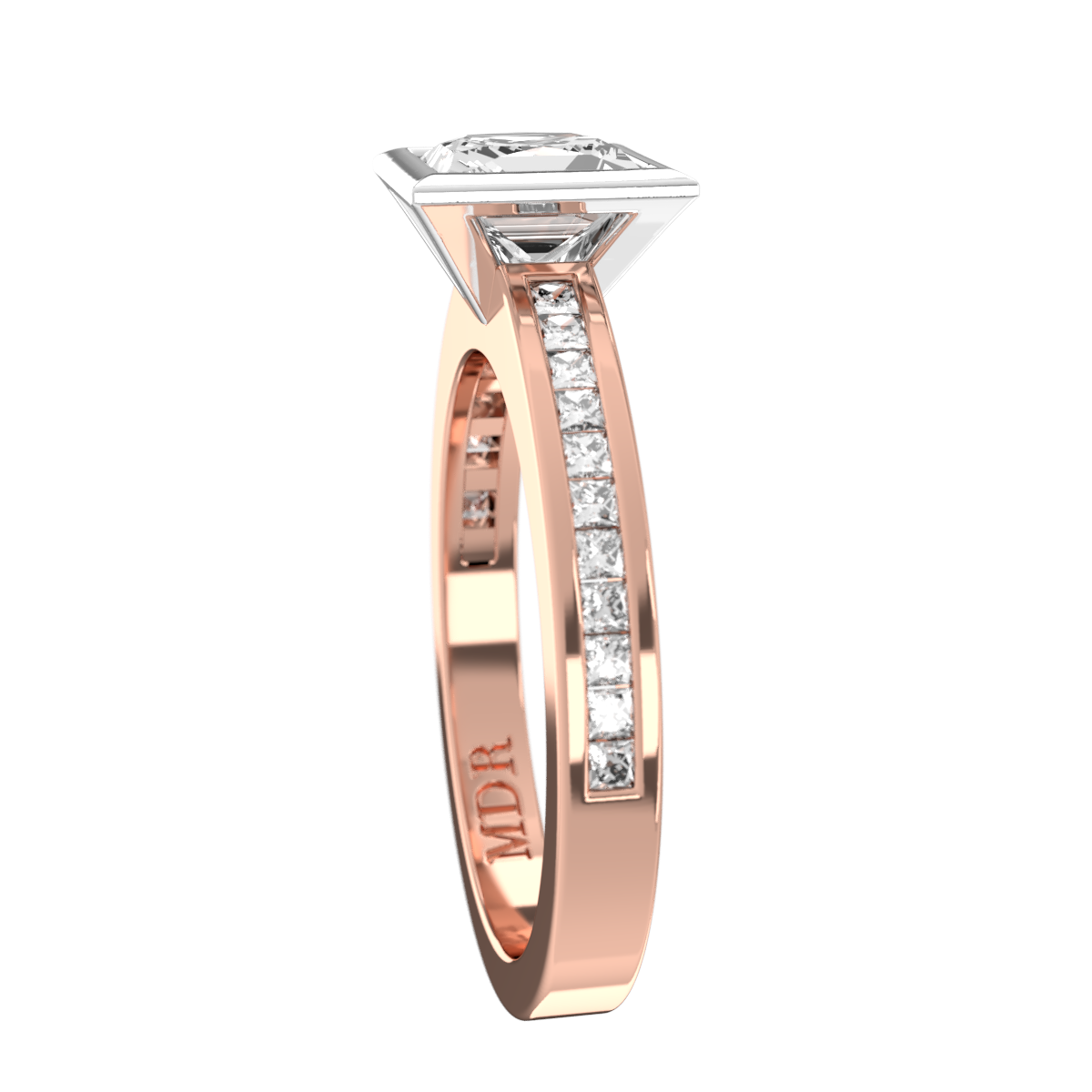 Channel set straight Shank with cut out bezel Setting