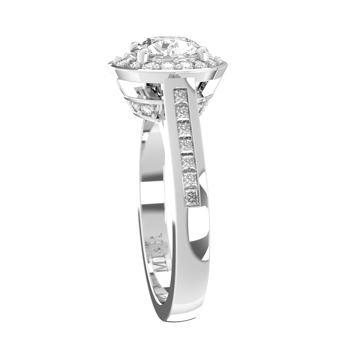 Channel set straight set Shank with fancy detailed Bead set Halo