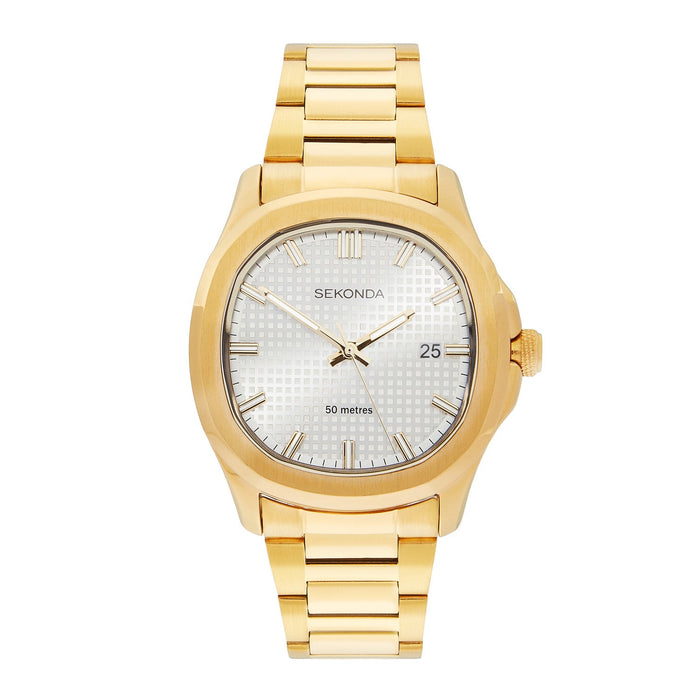 Sekonda Octaire Silver White Dial 40mm Mens Watch Gold