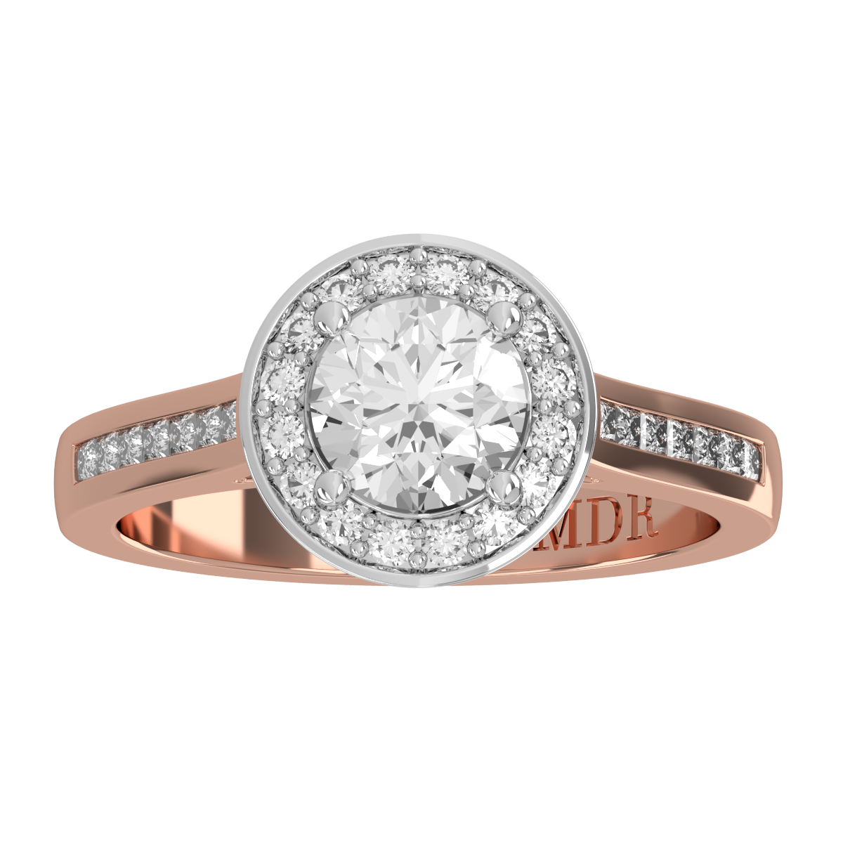 Channel set straight set Shank with fancy detailed Bead set Halo