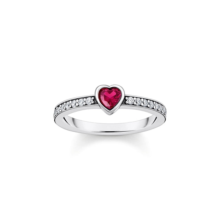 THOMAS SABO Solitaire Ring with Red Heart-Shaped Stone