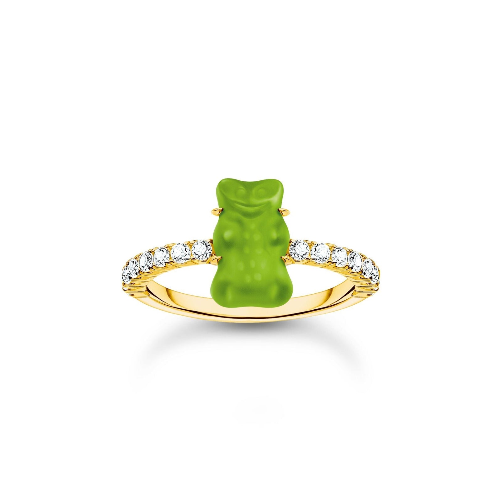 THOMAS SABO Ring with green mini sized goldbears and zirconia
