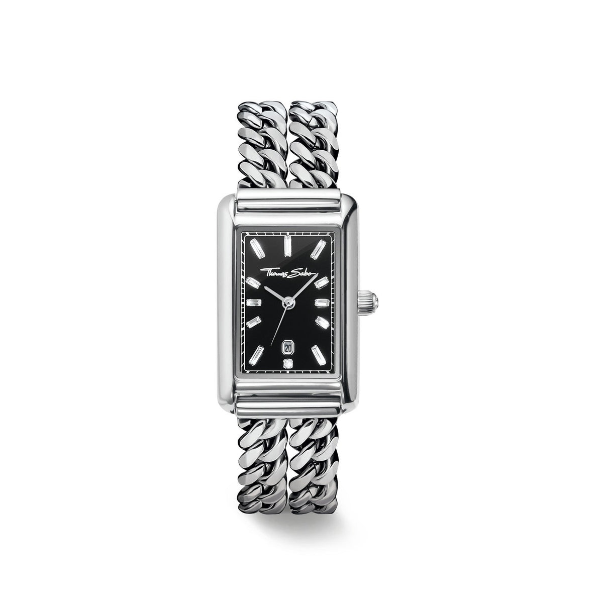 THOMAS SABO Ladies Rectangular Silver Watch with Black Dial