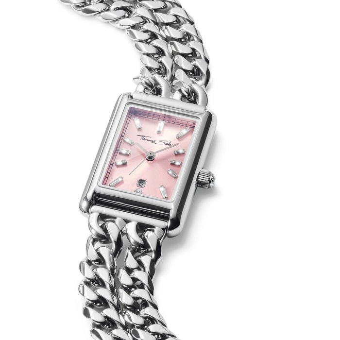 THOMAS SABO Ladies Rectangular Silver Watch with Pink Dial