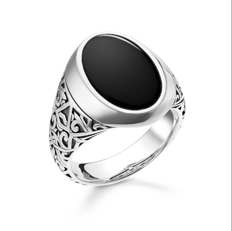 Thomas Onyx Engraved Signet Ring