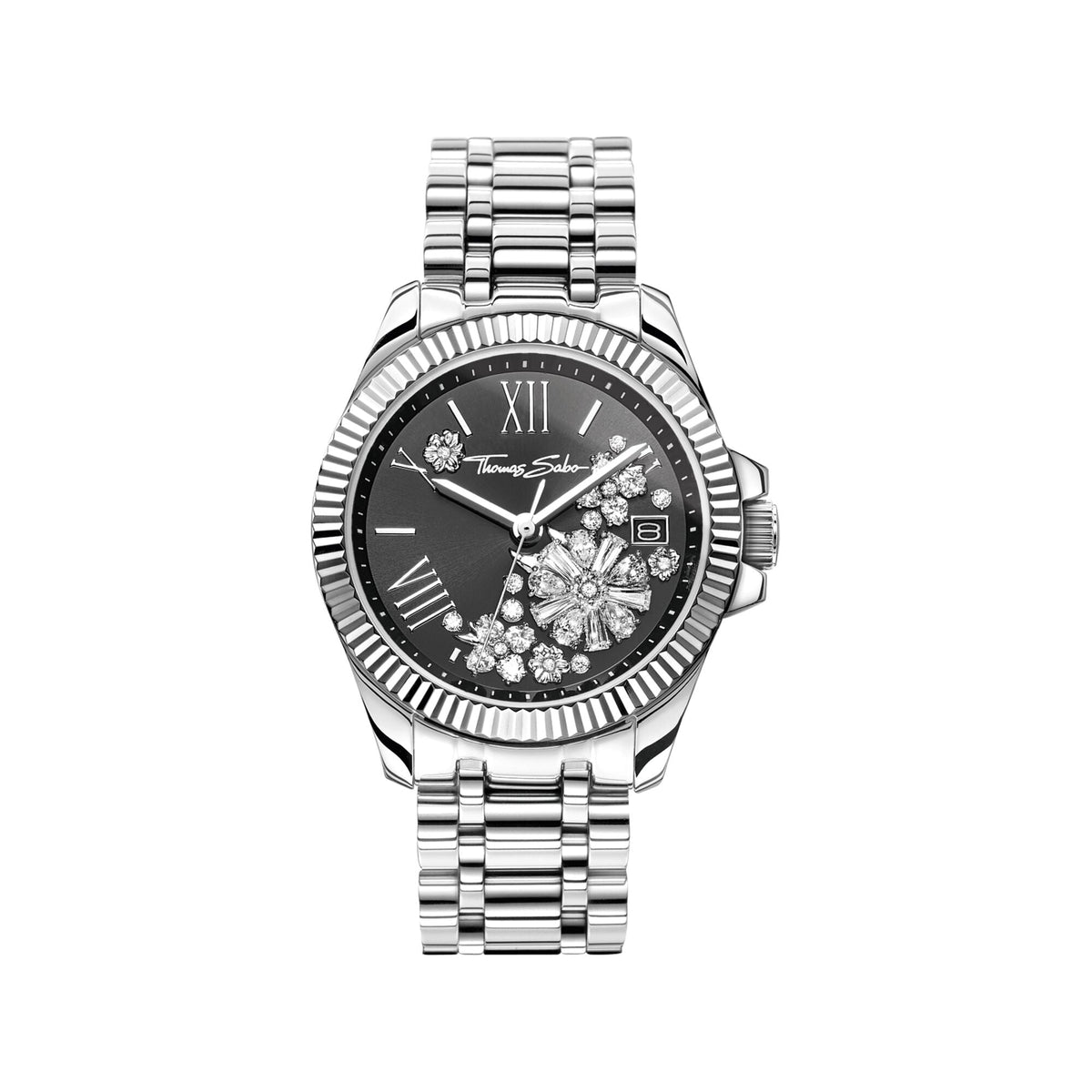 THOMAS SABO Women&#39;s watch with 33 mm, black dial and white flowers