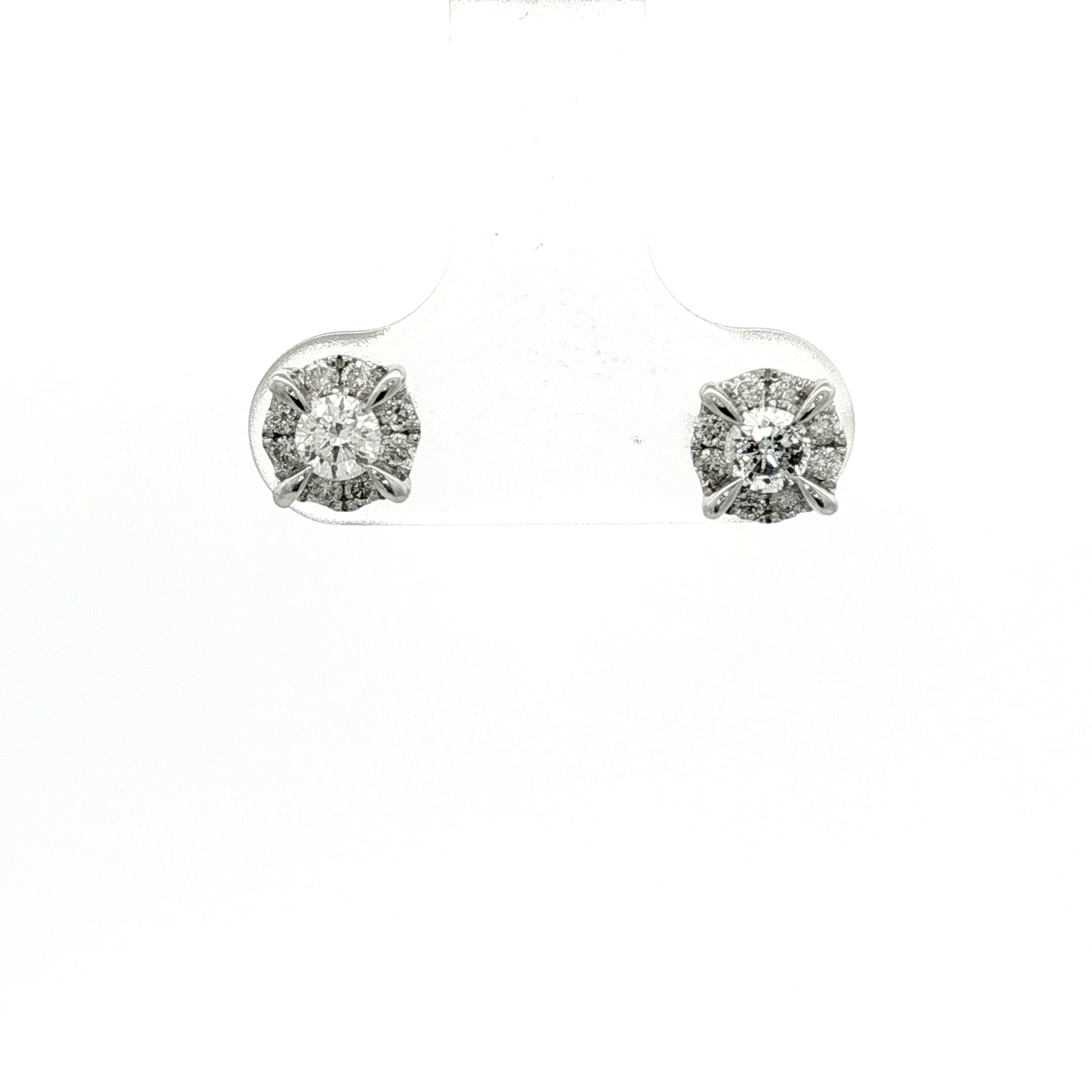 White Gold Diamond Halo Stud Earrings