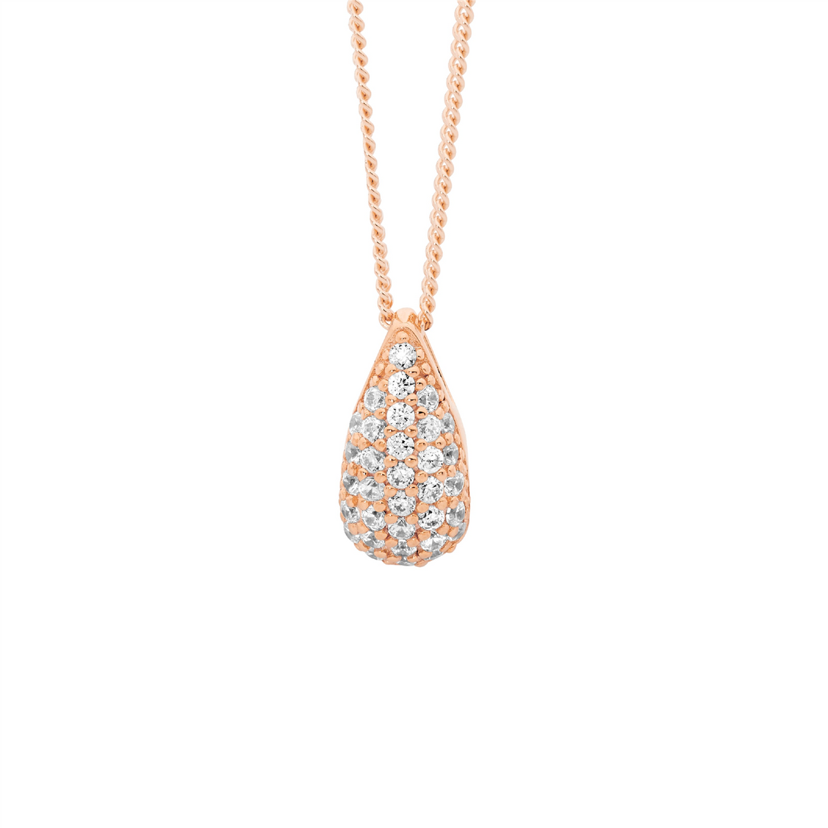 Ellani SS WhH CZ Pave 12mm Tear Drop Pendant w/Rose Gold Plating