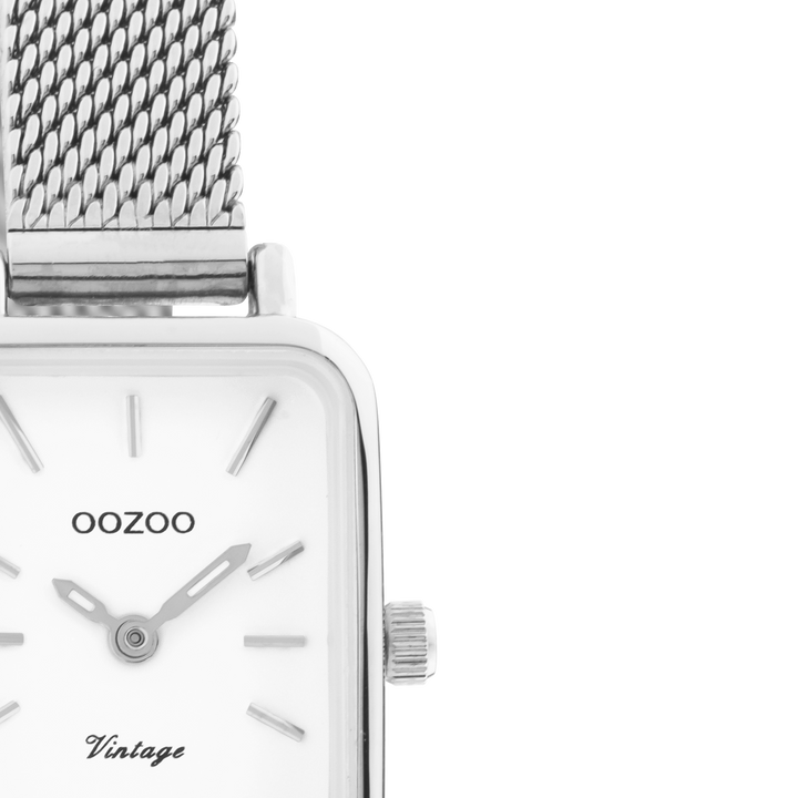 Silver Coloured Oozoo Watch With Silver Coloured Metal Mesh Bracelet