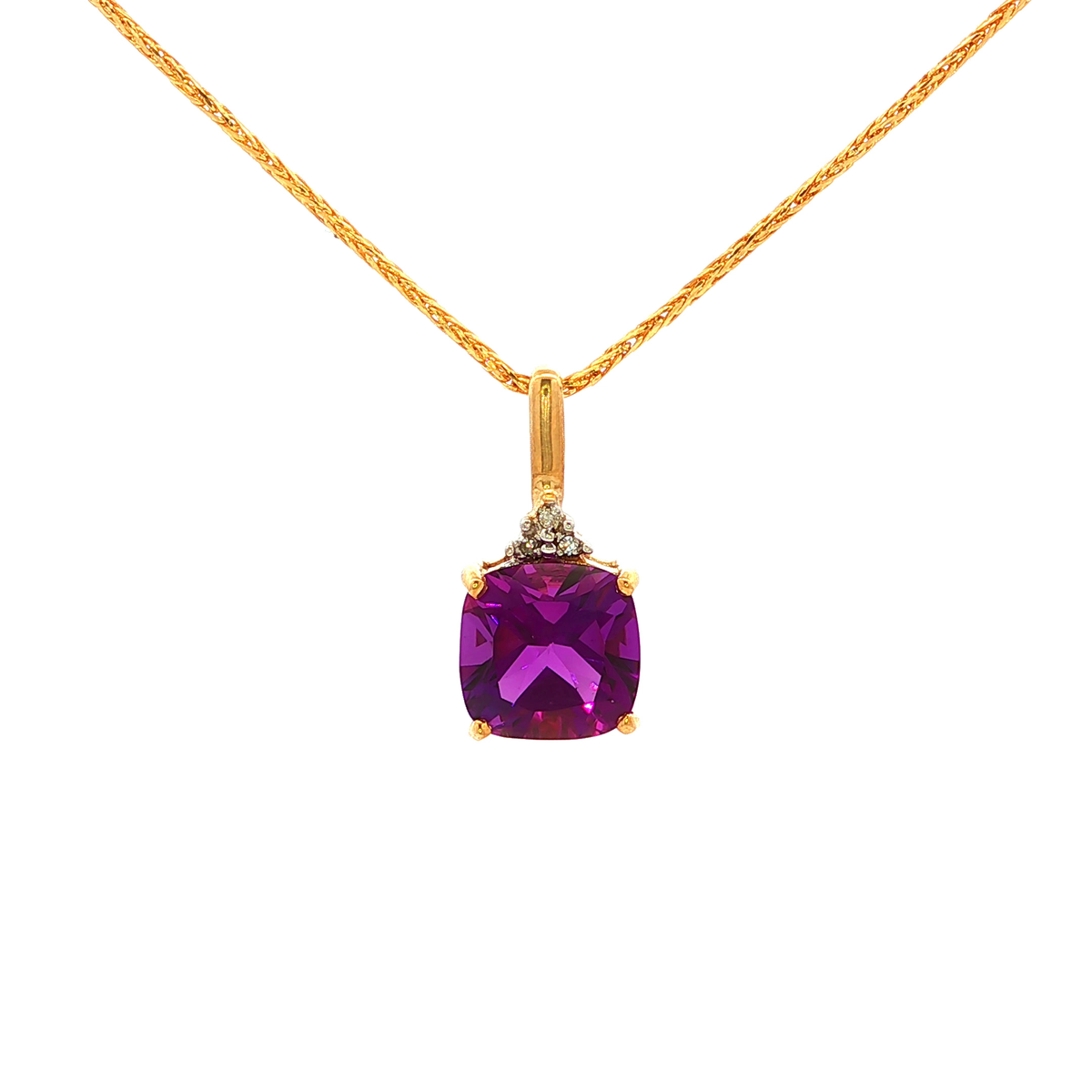 Amethyst and Diamond Pendant in Yellow Gold