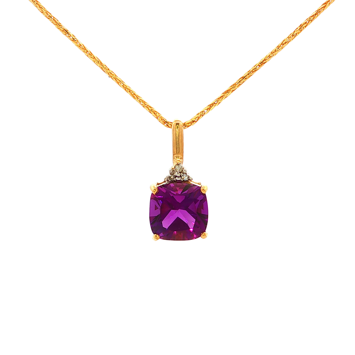 Amethyst and Diamond Pendant in Yellow Gold