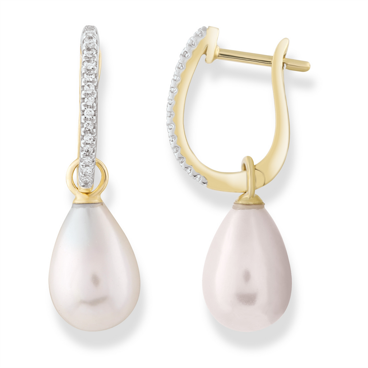 9 Carat Yellow Gold Pearl &amp; Diamond Earrings