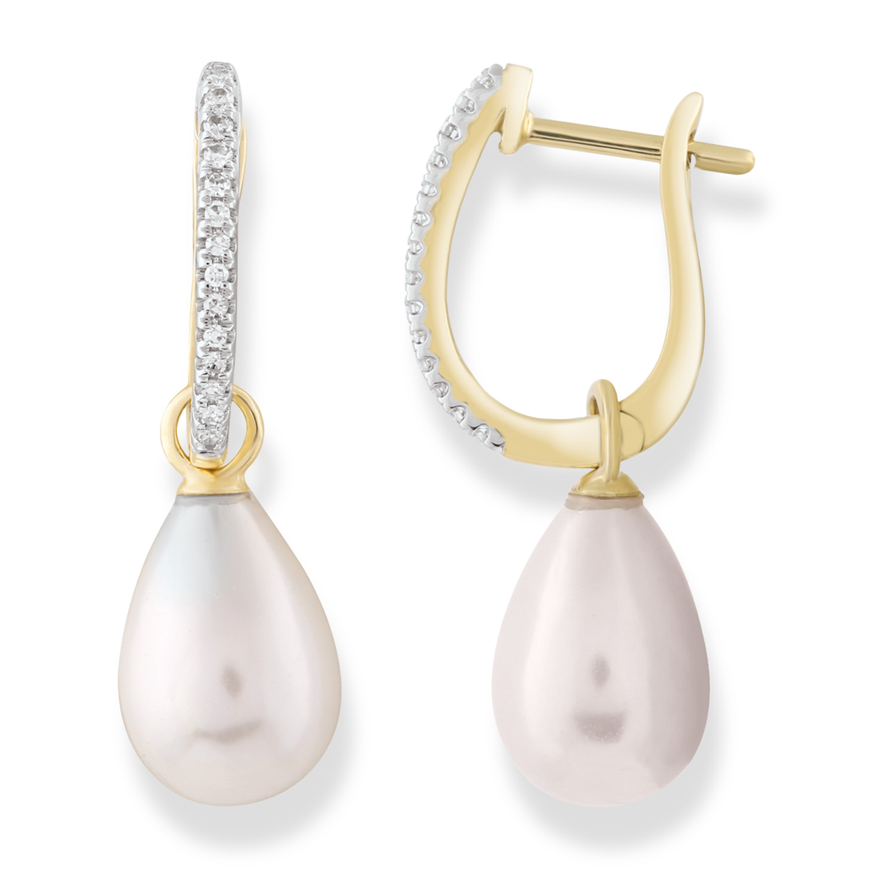 Diamond Pearl Earrings with 0.08ct Diamonds in 9K Yellow Gold