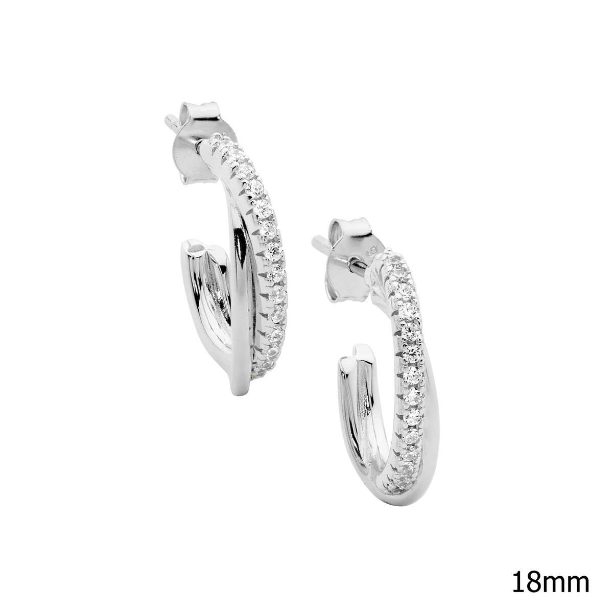 Ellani SS 18mm Cross Over Oval Hoop Earrings, 1X WH CZ