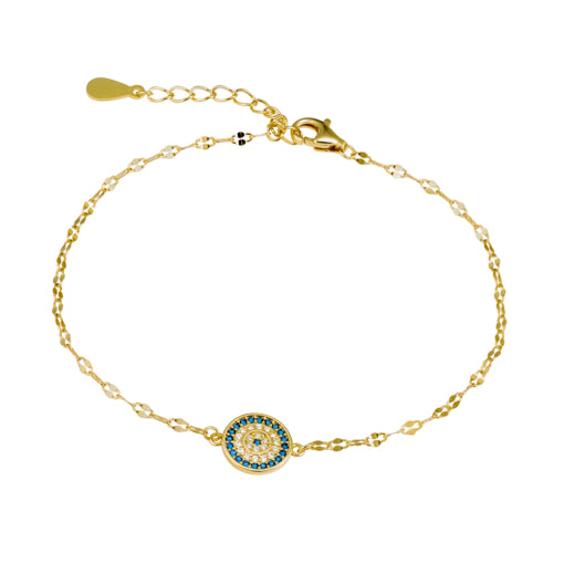 Sterling Silver Gold Plated Fine Fancy Chain Bracelet with Micro Pave Eye Pendant