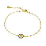 Sterling Silver Fine Fancy Chain Bracelet With Micro Pave Eye Pendant